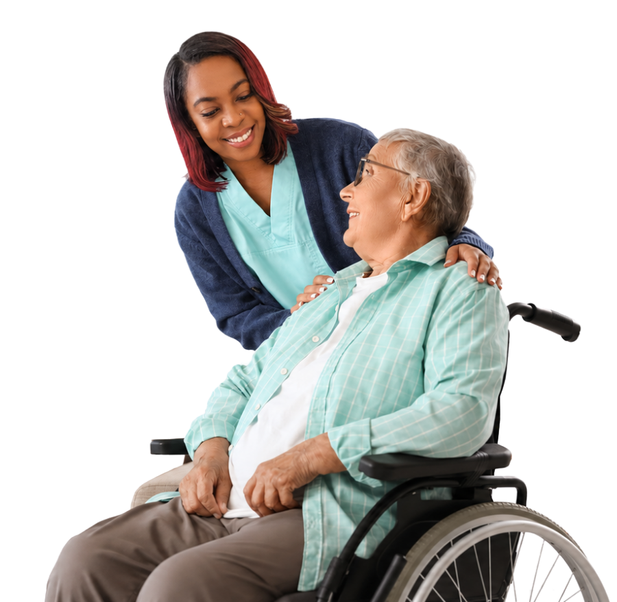 Elderly client with caring caregiver