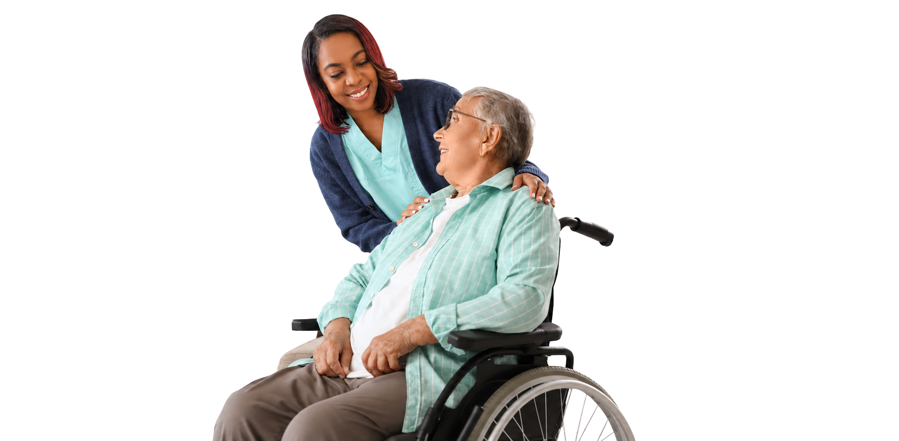 Elderly client with caring caregiver